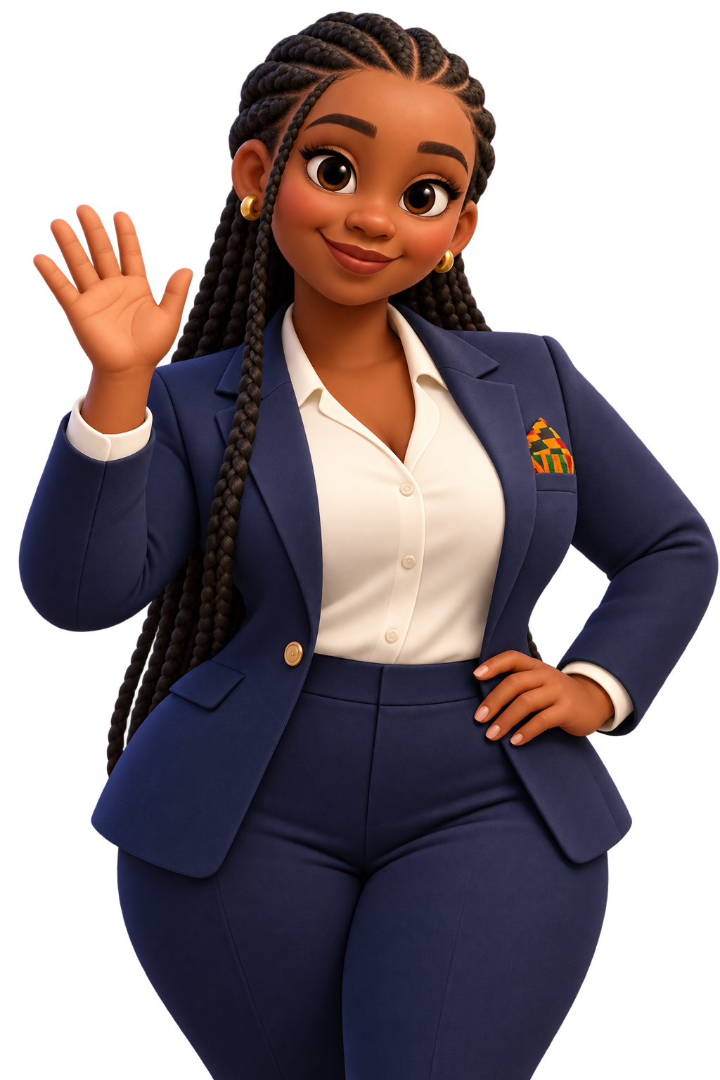 Ghanaian professional woman smiling and waving hello